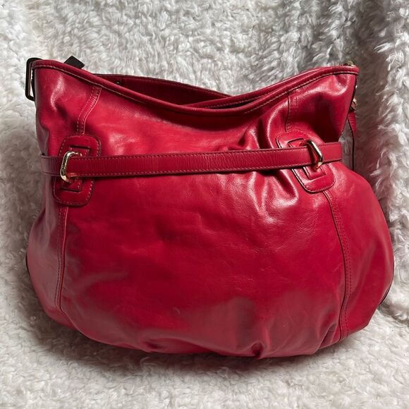 DKNY Red Leather hobo large satchel bag with gold tone accents and hardwares - Picture 6 of 12